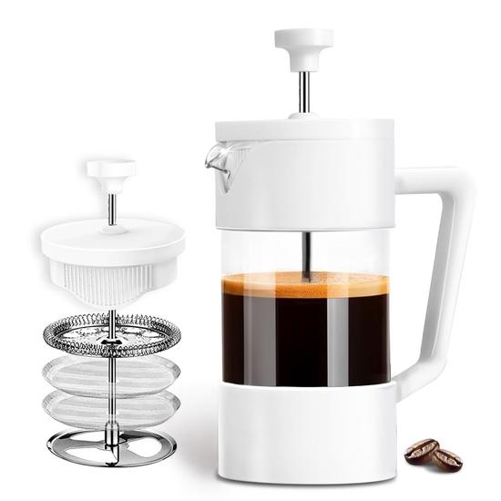 Sleepy Owl French Press Coffee Maker 350ml | Heat Resistant Borosilicate Glass and Double Filtered Perfection for the Perfect Brew white Vedic Spices