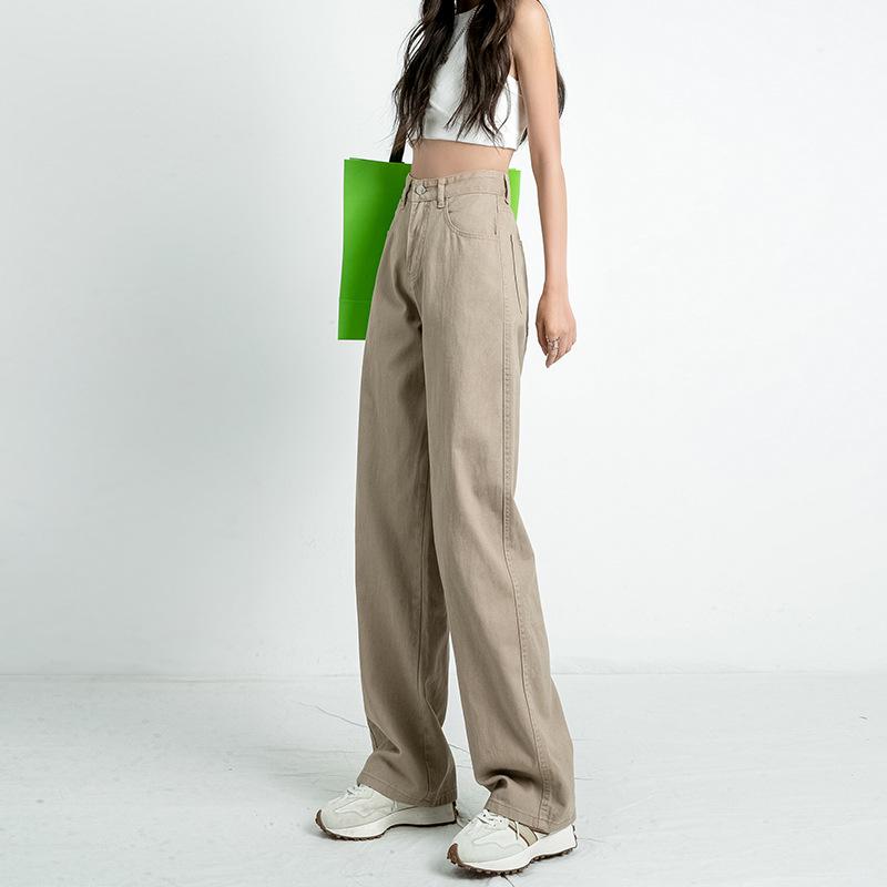 Khaki High-Waist Wide-Leg Women s Jeans: Straight, Loose, Slim Fit, Spring Style M (95-105 jin) gray CrestLink