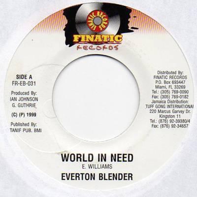 7inch Record EVERTON BLENDER - World In Need FREB031 Finatic Records 1999 Jamaica Reggae, Ska & Dub Used RecordCityJP