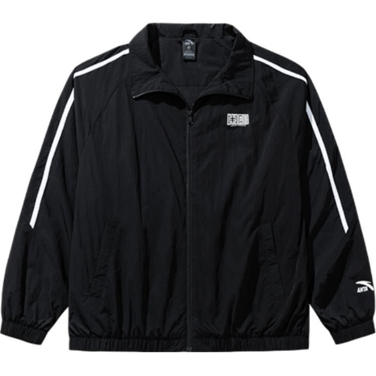 Anta Comfortable Casual Simple Striped Zip-Up Windbreaker Men Outerwear Basic-Black 952438608-2 M black