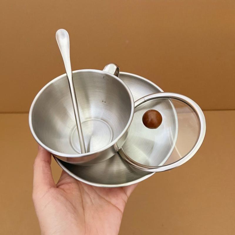 Металлическая кофейная кружка с блюдцем, крышкой и ложкой, набор из нержавеющей стали, походная кружка для кофе на открытом воздухе для латте, капучино gray Yiran bag
