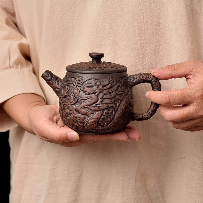 Фиолетовый керамический чайник Чайник Hanwa Чайник Xishi Большой цветок лотоса Домашний горшок из фиолетовой глины киноварь Бытовой набор для чая кунг-фу black Baifenbai Home Furnishing