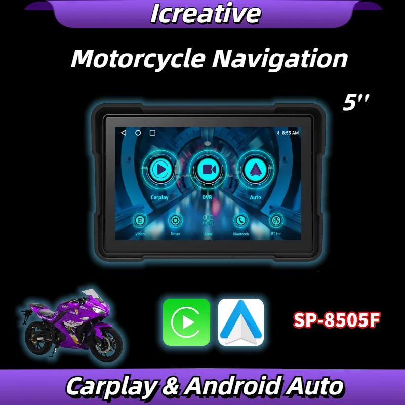 Мотоциклетная навигация Carplay Multimedia 5-дюймовый портативный плеер с сенсорным экраном Беспроводной Android-автоматическая поддержка Dash Cam DVR No dvr blue icreative