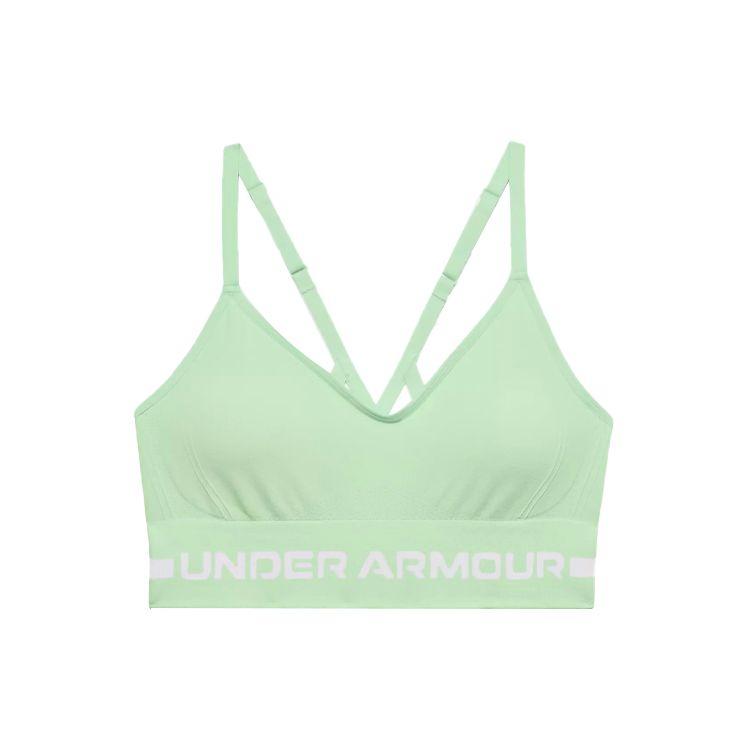 Under Armour Бесшовный длинный спортивный бюстгальтер с принтом букв низкой интенсивности, женское нижнее белье, вода-пена-зеленый 1357719-335 XS white