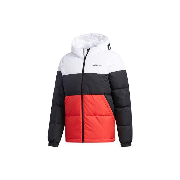 Adidas Neo с логотипом и цветными блоками, повседневный теплый пуховик, мужская верхняя одежда, черный, белый, красный GJ8816 S black