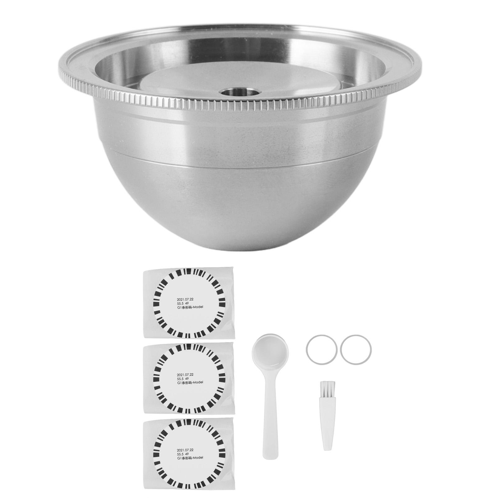 Reusable Coffee Capsule Filter Stainless Steel Refillable Coffee Machine Pod with Spoon Brush gray CosyHome
