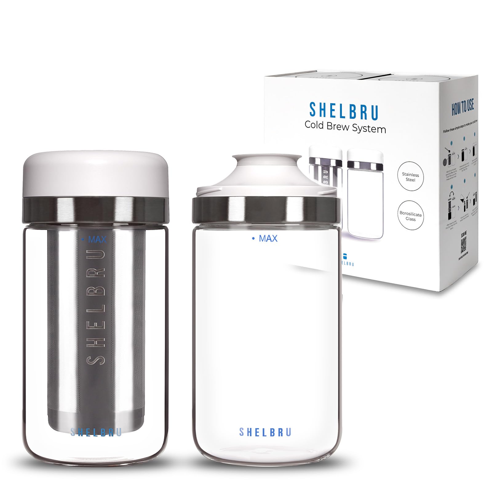 Система холодного заваривания SHELBRU CBS, капельница для холодного заваривания кофе, термостойкое стекло, подарок (Тип цветной коробки) белый SOLT Japan Market