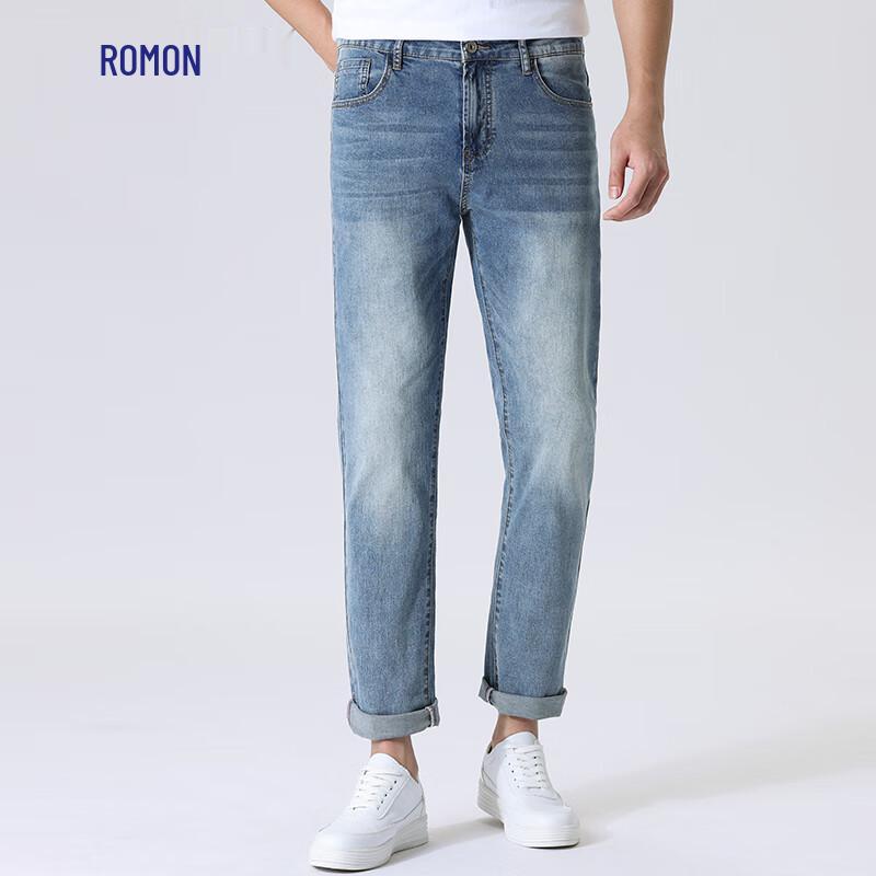 Мужские прямые джинсы ROMON из 95% гребенчатого хлопка с эластаном 28 синий