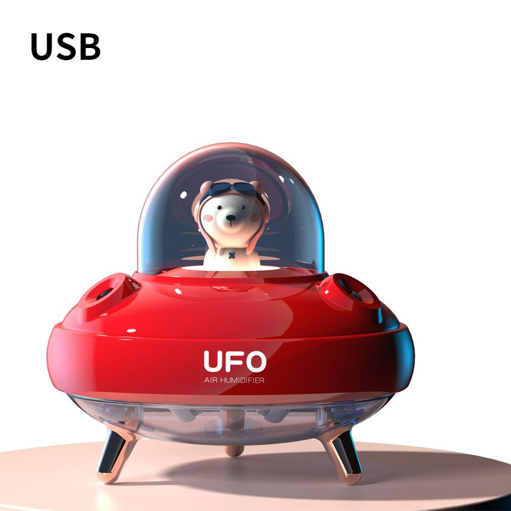 Беспроводной увлажнитель воздуха UFO с двумя насадками, настольный увлажнитель воздуха, милый планетарный медведь, светодиодный светильник, ультразвуковой ароматизатор, диффузор эфирного масла Red USB Models red Essager Electronic
