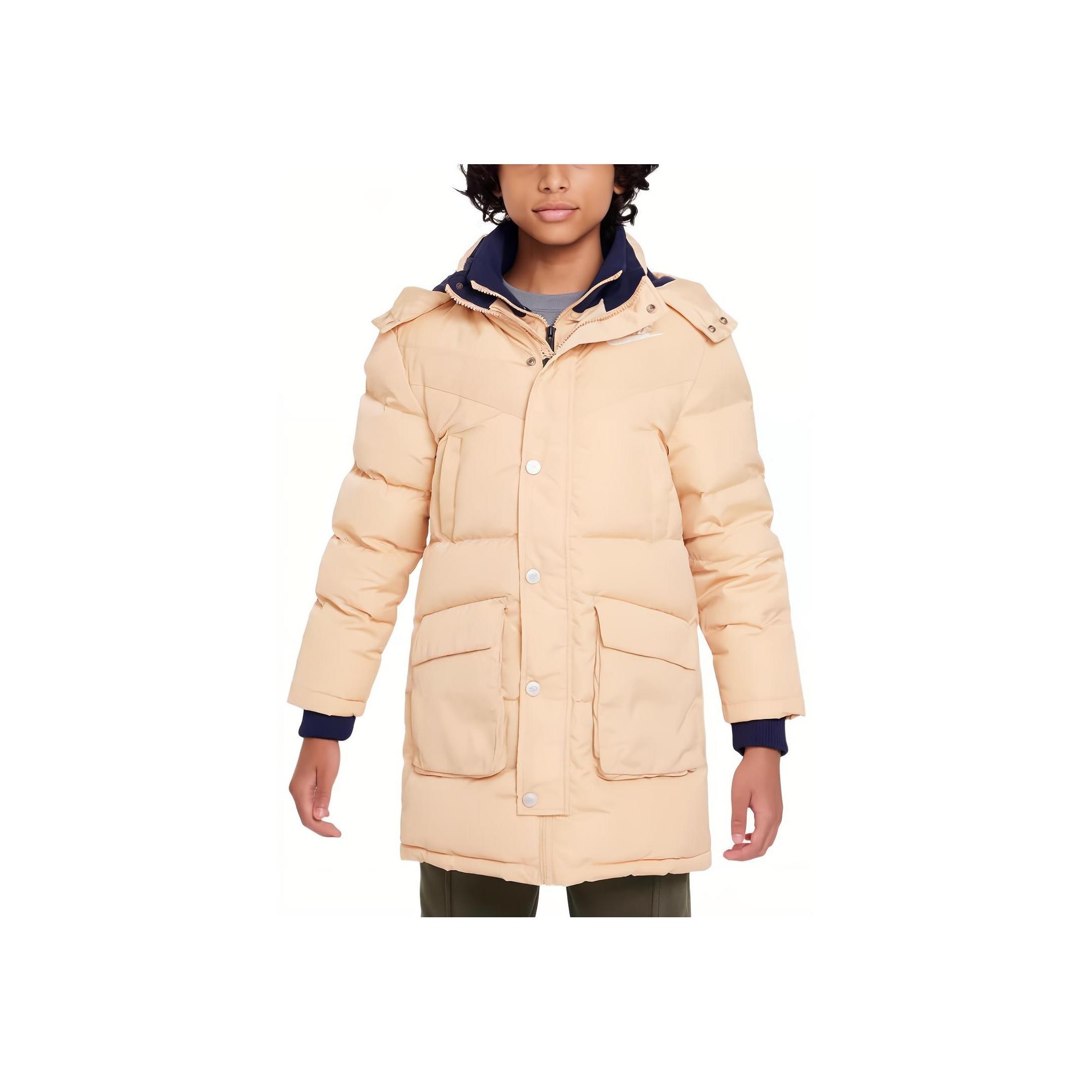 Nike Simple Comfortable Removable Hood Long Sleeve Down Jacket Kids Outerwear Sesame-Brown FD9213 M beige