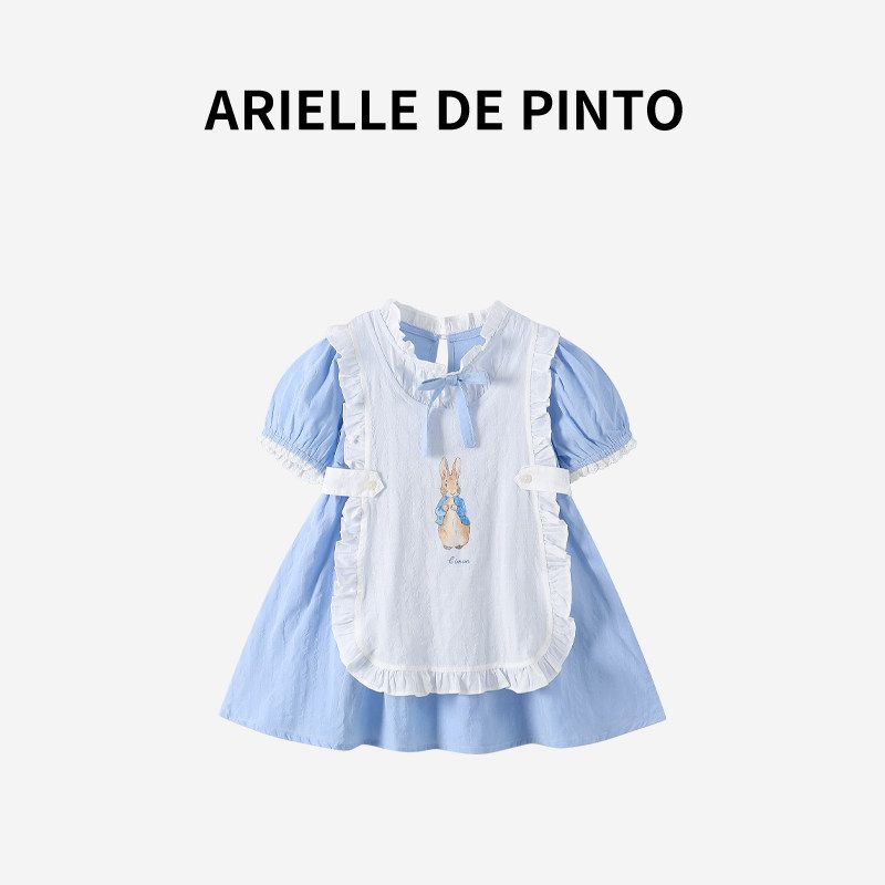 Французское летнее стильное и милое платье для девочек Arielle De Pinto, платье-принцесса с маленьким кроликом Blue 110 white TAOMall