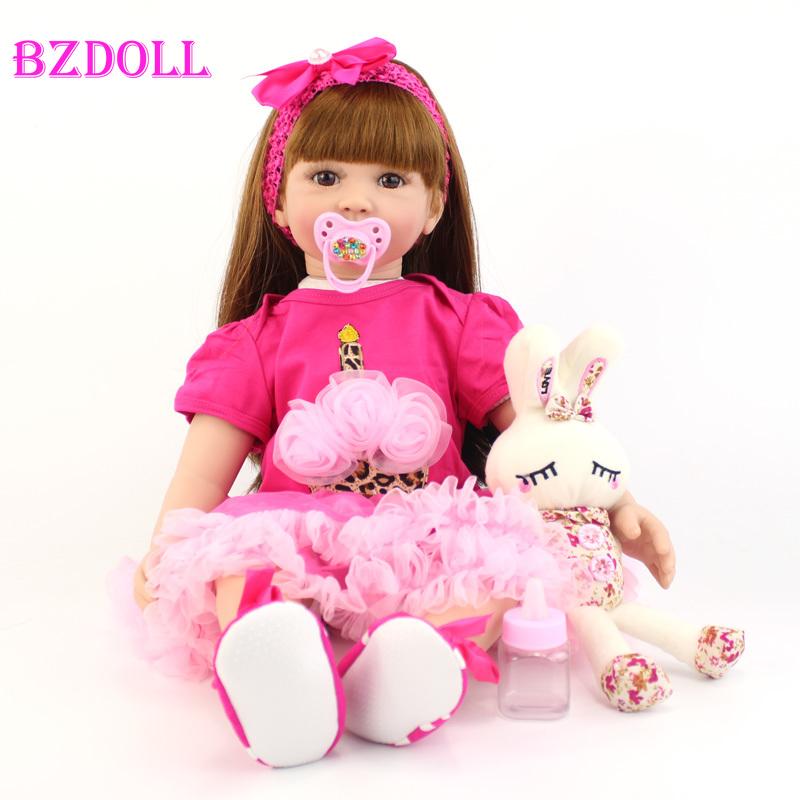 BZDOLL Новорожденный 60 см 24 дюйма Кукла Реборн Тканевое тело Мягкий винил Прекрасная принцесса Девочка Игрушка для игры в домик cloth body doll brown BZDOLL Reborn