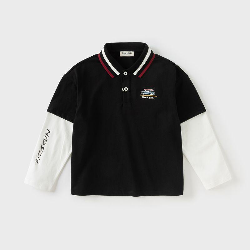 David Bella Kidsren s Long-Sleeved T-Shirt Boys  Polo Shirt 2026 Spring New Style Big Kidsren s Fake Two-Piece Pure Cotton Top Black [Ready Stock] 120 white TAOMall