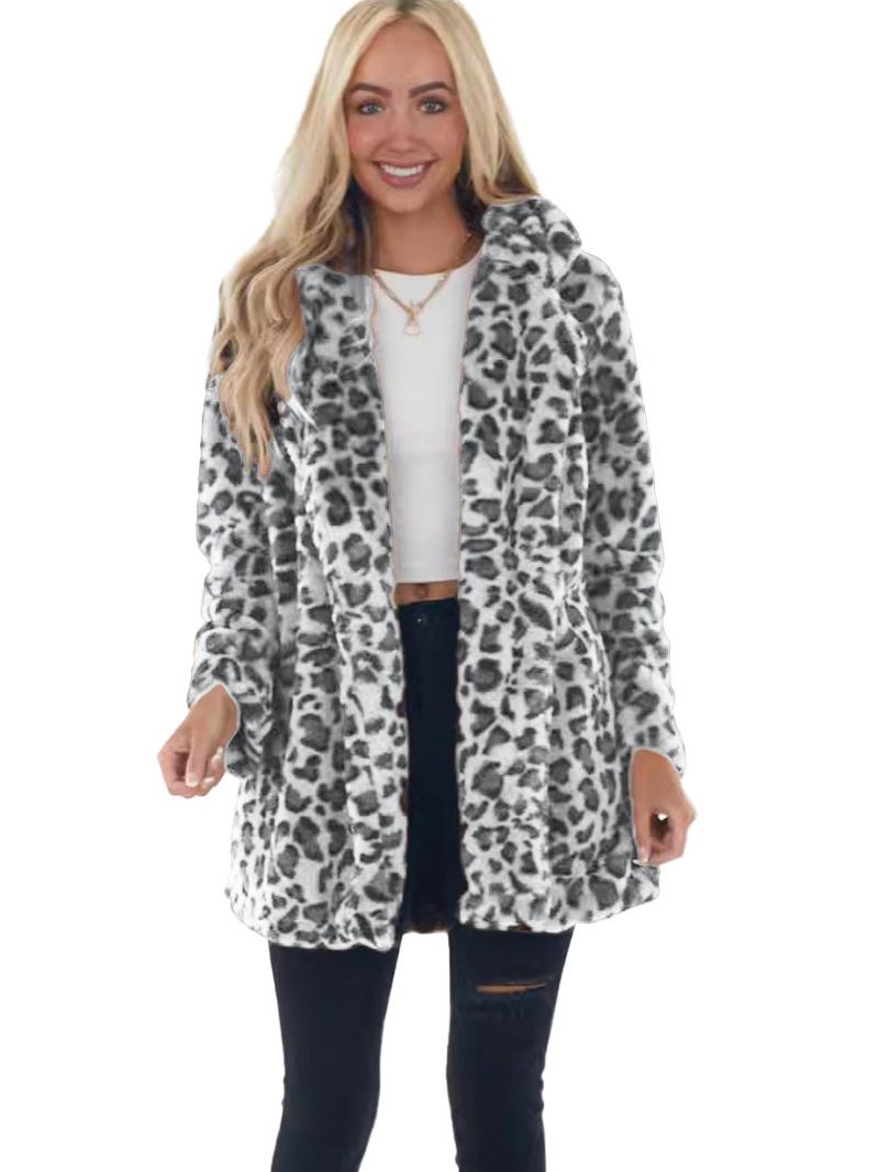 Женское пальто из искусственного меха с леопардовым принтом и карманами, Осень/Зима 2026 S gray Happy Soles