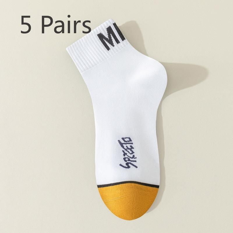 5 Pairs of Men s Spring and Summer Thin Sweat Absorbing Cotton Breathable Sports Tube Socks 5 Pairs белый Simple Socks
