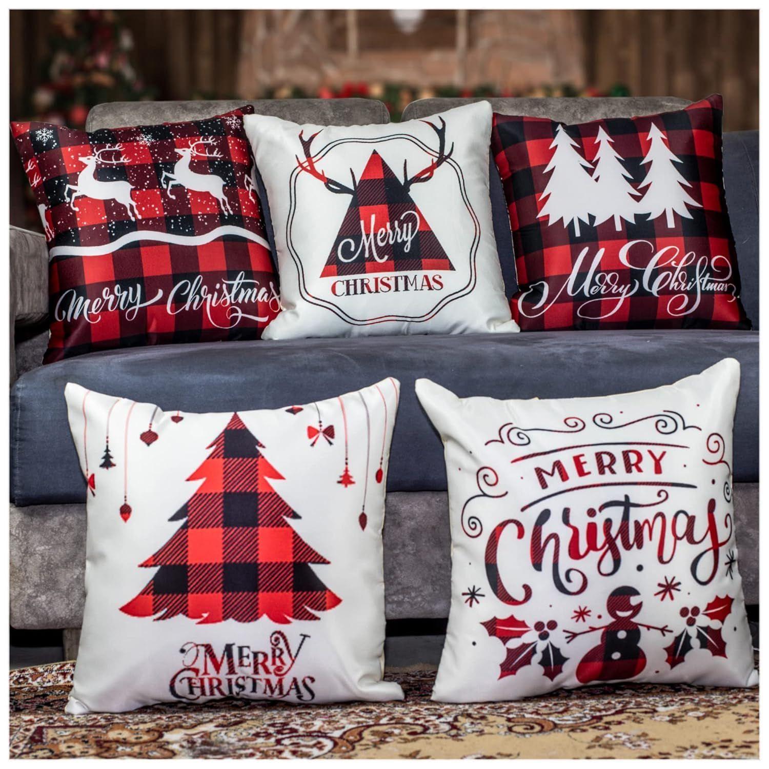 Декоративная атласная наволочка Merry Christmas 20 дюймов x 20 дюймов Набор из 5 штук, Наволочка 20X20, Наволочки для дивана 20 x 20 Inch (Pack of 5) black Navya Handicraft