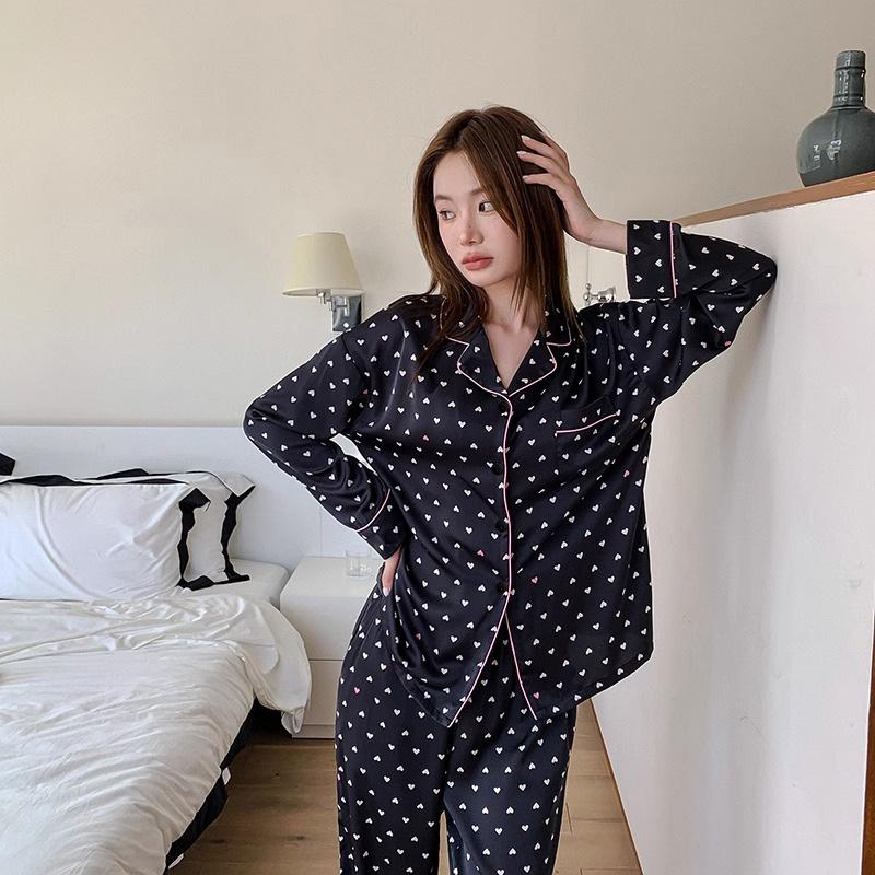 Love Cardigan Women S Pajamas Long-Sleeved Summer Girls Loungewear Suit Can Be Worn Outside M gray BaiJia Jewelry BB