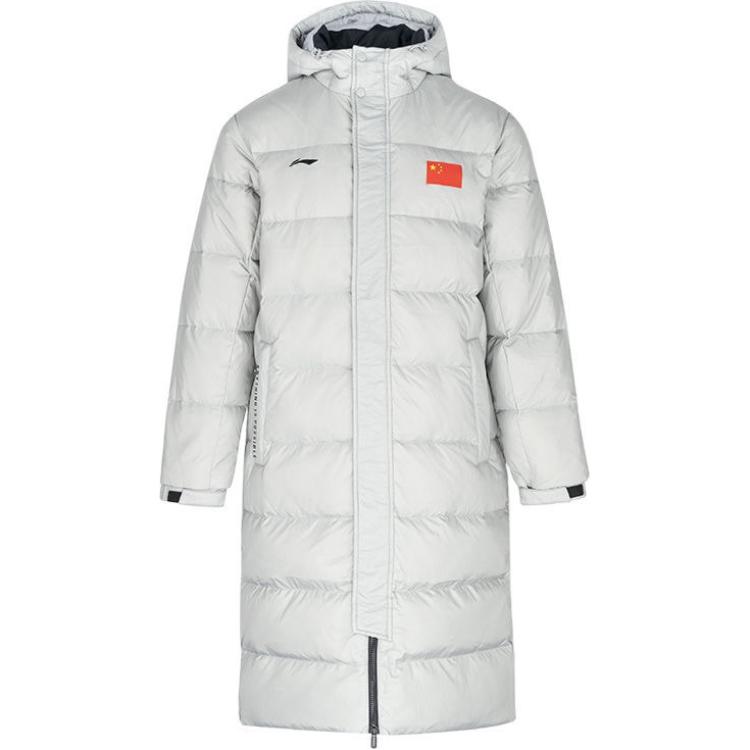 Li Ning однотонный длинный пуховик с капюшоном и длинными рукавами унисекс верхняя одежда серый AYMS341-1 XXL white Li-Ning