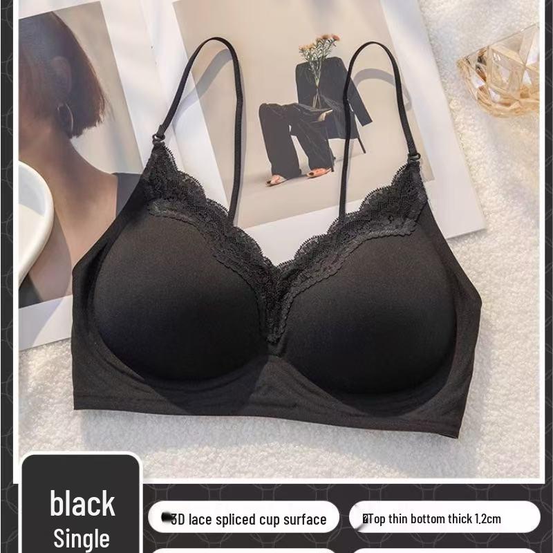 Бесшовный бюстгальтер Soufflé Lace без косточек: Поддержка и приподнимание для маленькой груди, Красивая спина, Дизайн с завязками на шее, Тонкие бретели Medium чёрный Shopping Party