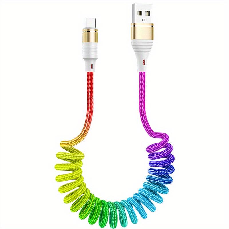 3A USB Type C Кабель для быстрого зарядного устройства Пружинный USB-кабель для зарядки Нейлоновый плетеный зарядный шнур свободной длины для автомобильного мобильного телефона Samsung/Xiaomi Быстрая зарядка Type-C white FH-Wat