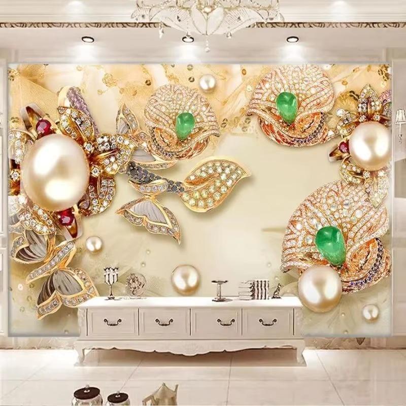 Обои 3D Gold Glazed Diamond Flower Jewelry Background Wall Papers Home Decor Murals 200 cm(W) x 140 cm(H) beige KOMNNI