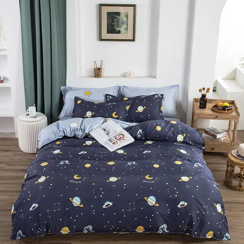 Boys Star Galaxy Duvet Cover Space Planet Cartoon Astronaut Quilt Cover Boundless Galaxy Starlight Reversible Bedding Collection 4Pieces 150x200cm 4pcs set gray ASA2
