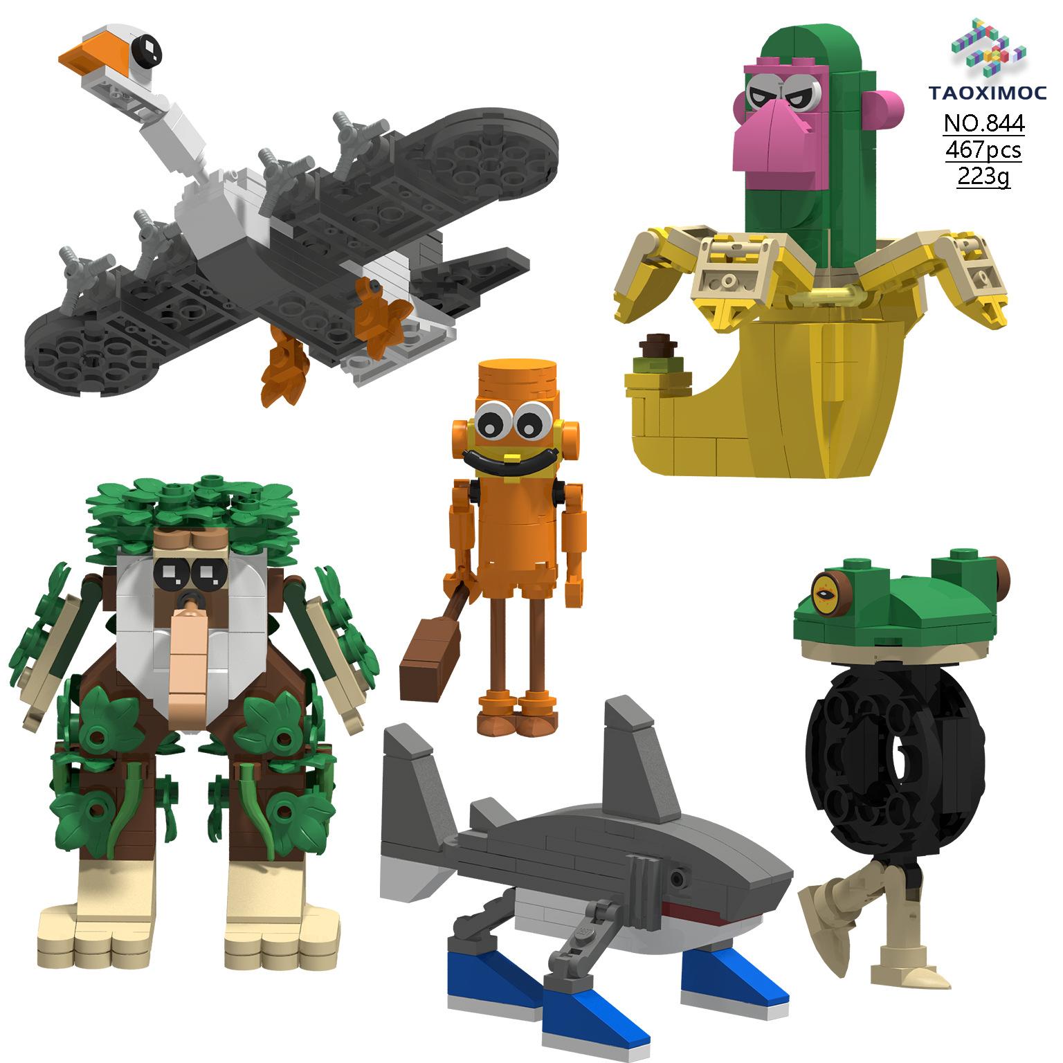 Shan Hai Jing Italian wooden stick man running shoes Shark Big Goose Airplane Model figurine building block toy brown Plush toy for children