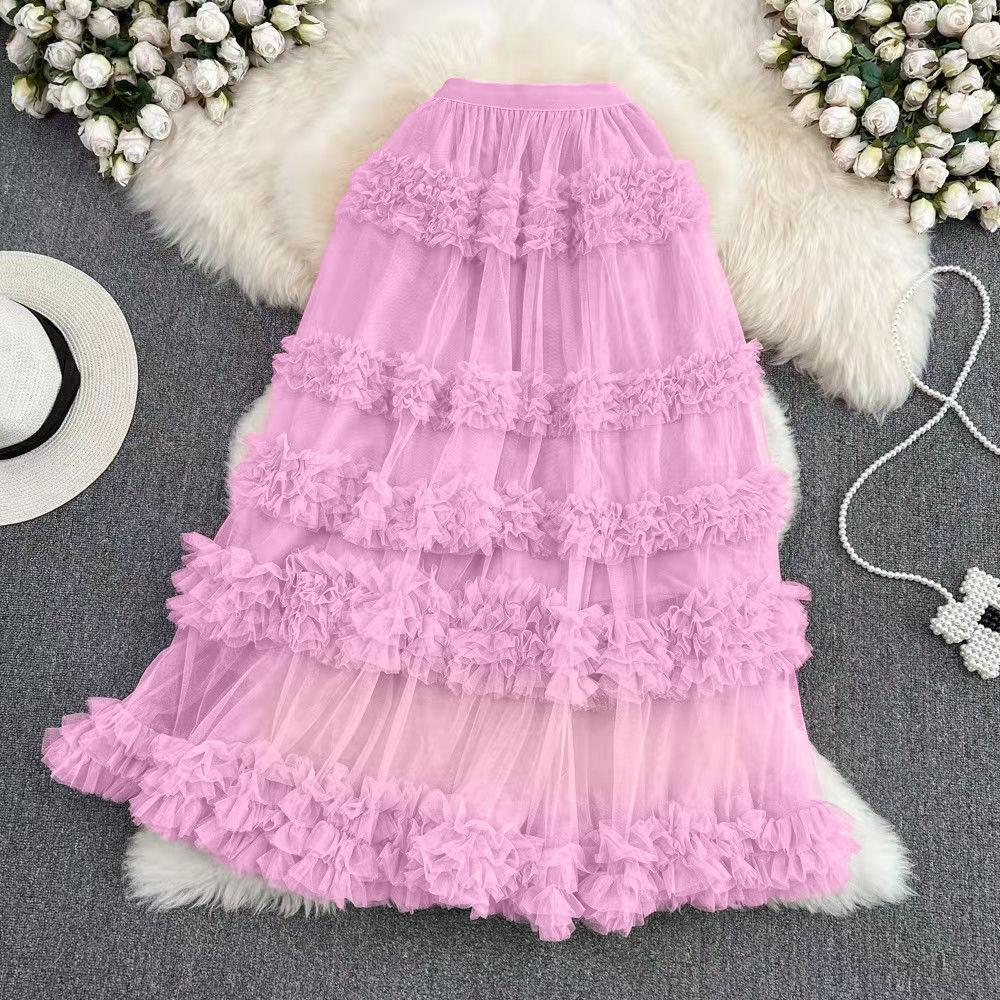 Женская сетчатая юбка, Асимметричная юбка, Минималистичная юбка One Size pink Borderless