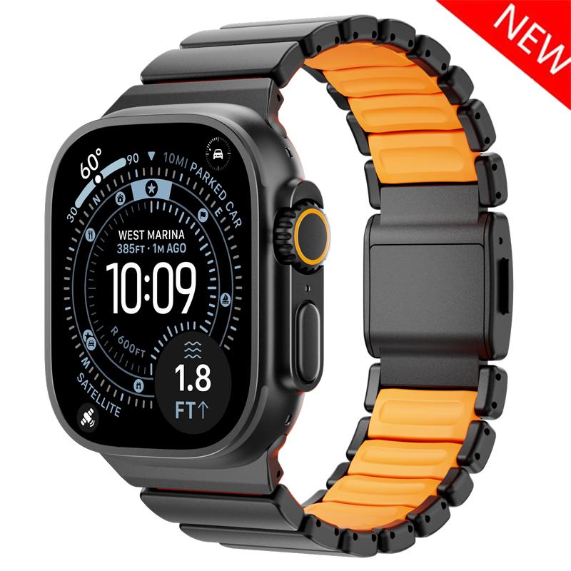 Титановый+Силиконовый ремешок Для ремешков Apple Watch Ultra 3 2 49мм 46мм 45мм 44мм Магнитный браслет iWatch series 11 10 9 8 7 6 5 SE 3 49mm 46mm 45mm 44mm&L(175mm) gray MY-CASE