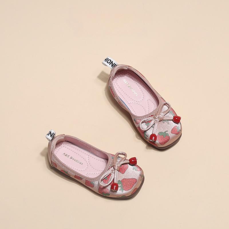 Осенние детские туфли с мягкой подошвой Zapatos Niña, милые детские туфли с рисунком, туфли с клубникой для девочек, туфли на плоской подошве, туфли принцессы для детей, туфли Мэри Джейн 24-insole15.5cm розовый Foot Living