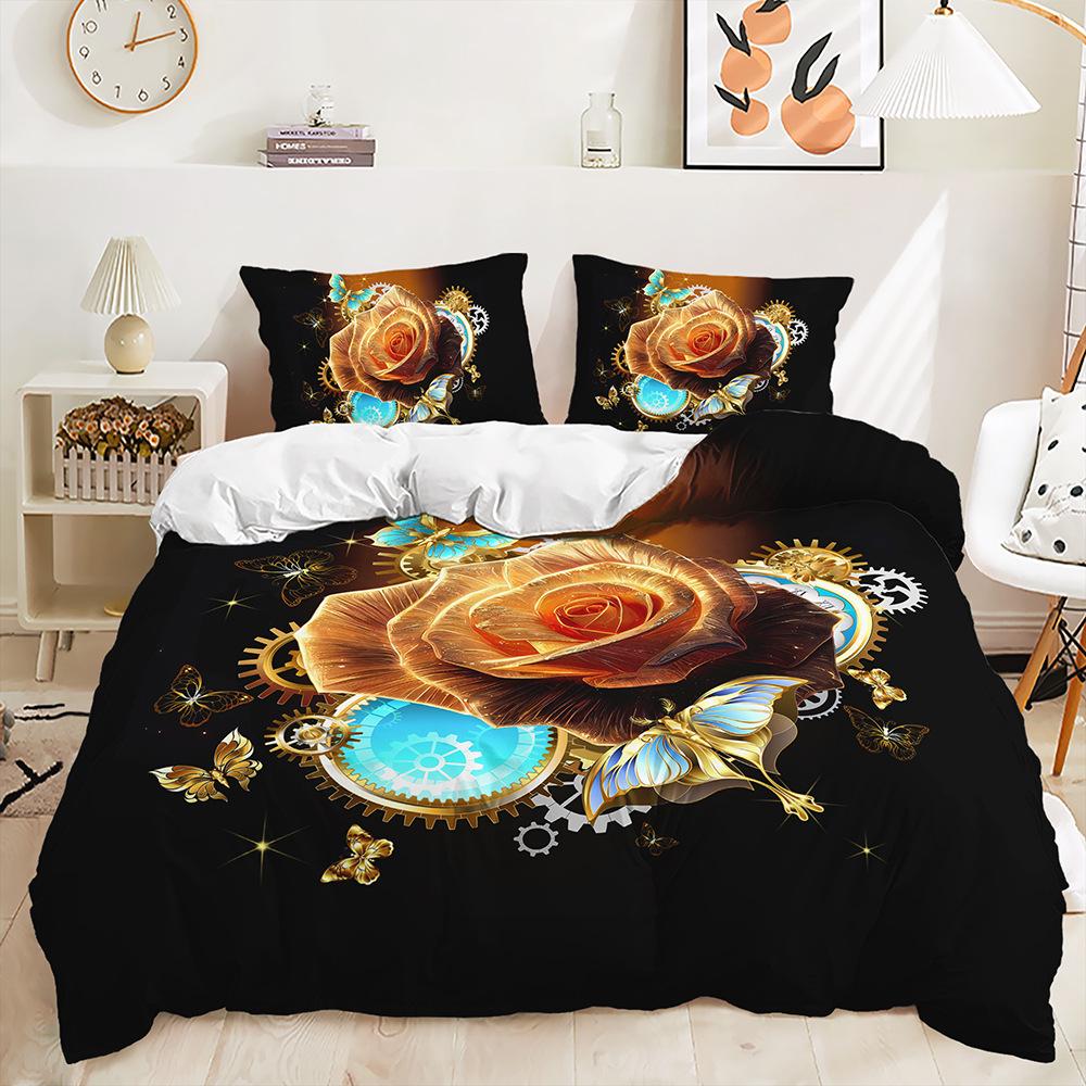 Пододеяльник Golden Butterfly Rose Декоративное постельное белье Цифровая печать Комплект из трех предметов 135 * 200 (two-piece set) 90g brown Modern Home Improvement