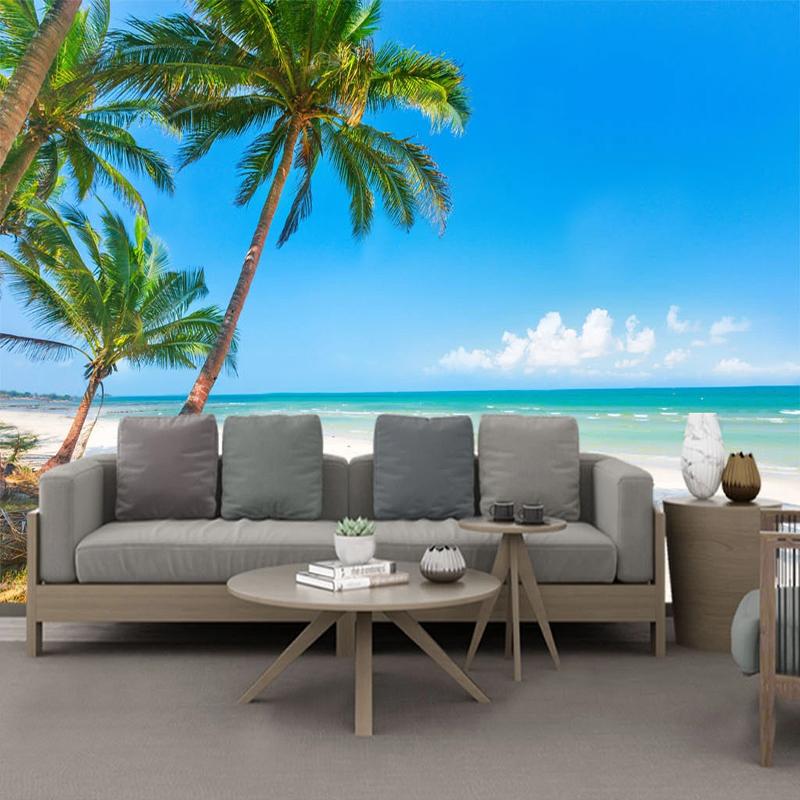 Wall Mural HD Seascape Landscape Laege Wall Murals  Coconut Tree 3D Fresco Living Room Bedroom Background Wallpaper 200 cm(W) x 140 cm(H) blue LILOKKO 2