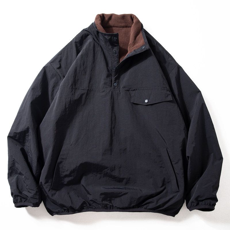 Double-Sided Wear Fall and Winter Fleece-lined Half Loose Zip Outwear Black/Coffee M black TAOMall