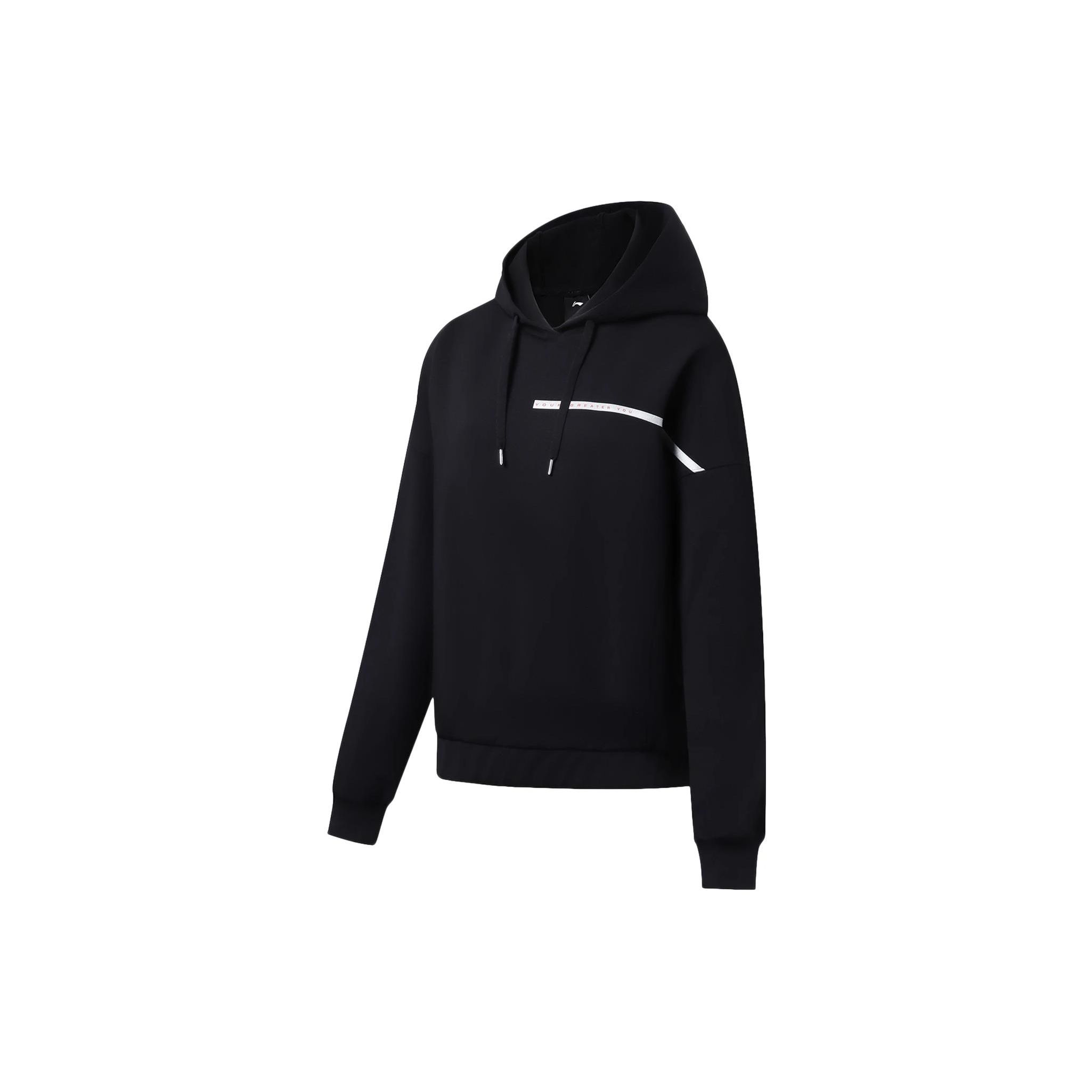 Li Ning однотонный толстовка с капюшоном и завязками на шнурке с надписью женские толстовки с капюшоном черного цвета AWDSB02-2 S black Li-Ning