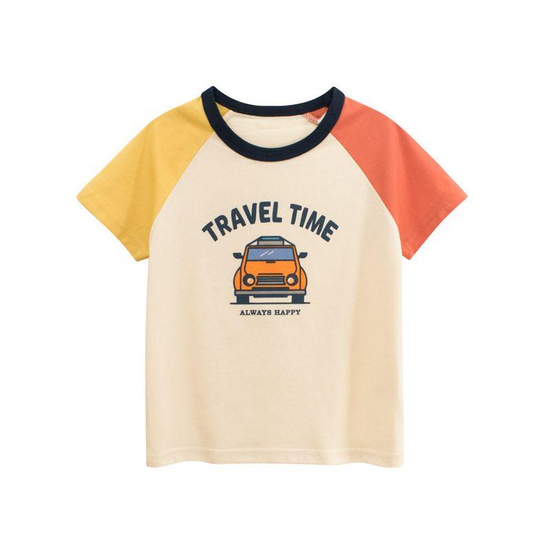 27Kids Summer Boys  Short-Sleeved T-Shirt Kidsren s Raglan Sleeve Top Boy s Cartoon Car Pure Cotton Clothes Kidsren s Clothing 9A026 Mi Xing 120 yellow TAOMall