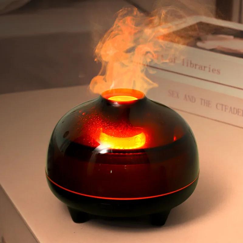 Colorful Aromatherapy Machine Simulated Flame Ultrasonic Essential Oil Diffuser Desktop Crack Humidifier USB With crystal beads orange Simple Nest