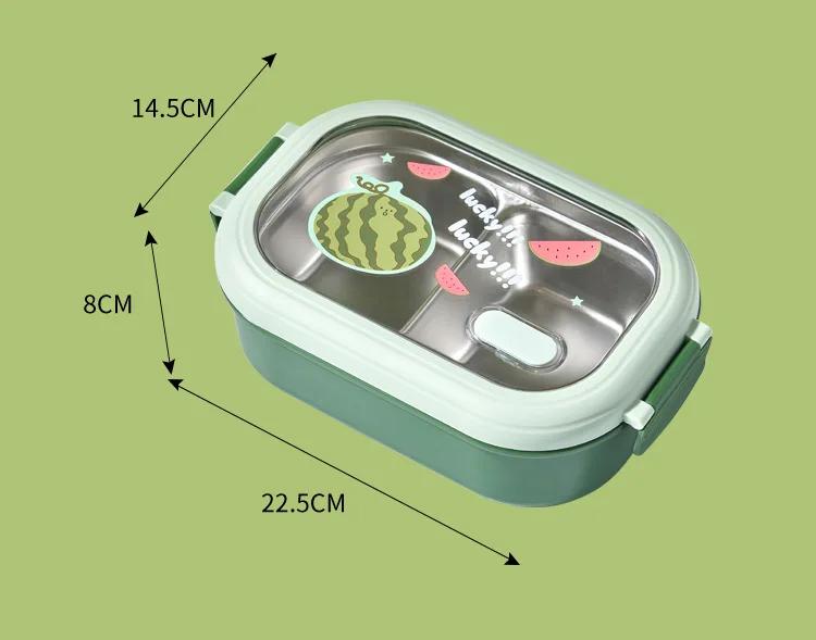 Нержавеющая сталь Bento Lunch Box для детей, школьный милый мультяшный узор, портативный отсек, контейнер для хранения продуктов, герметичный ланч-бокс зелёный Chic Interiors