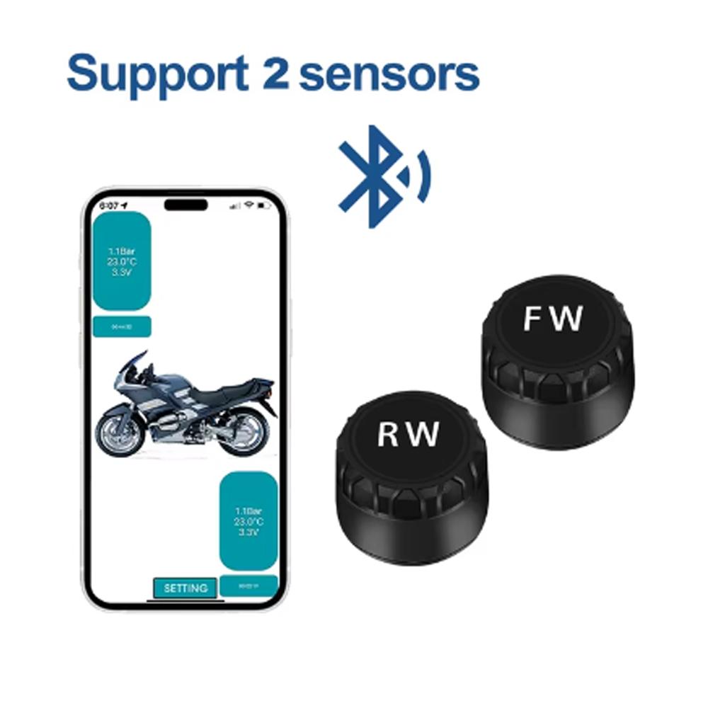 Система контроля давления в шинах мотоцикла с поддержкой Bluetooth TPMS Датчики давления в шинах Внешний датчик Android/IOS Автомобильный TMPS 2 Sensors black A Auto Parts Mall