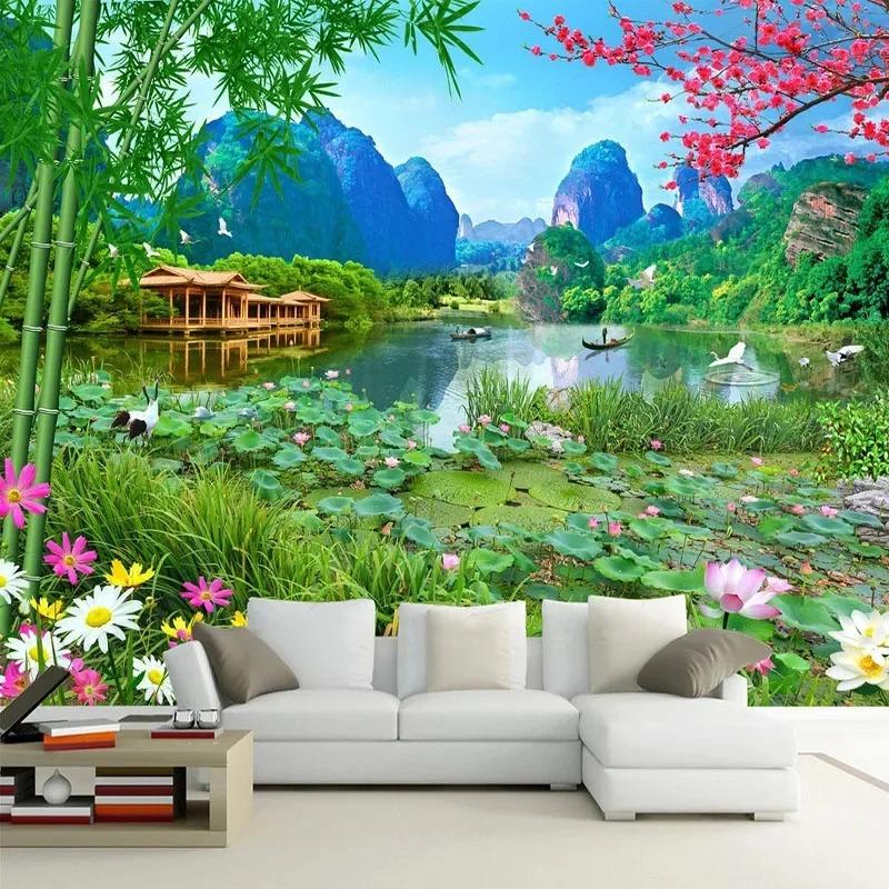 Фотообои 3d Природа Пейзаж Цветок Лотоса Фотообои Гостиная Телевизор Диван Кабинет Фон Декор Обои 200 cm(W) x 140 cm(H) blue KOMNNI