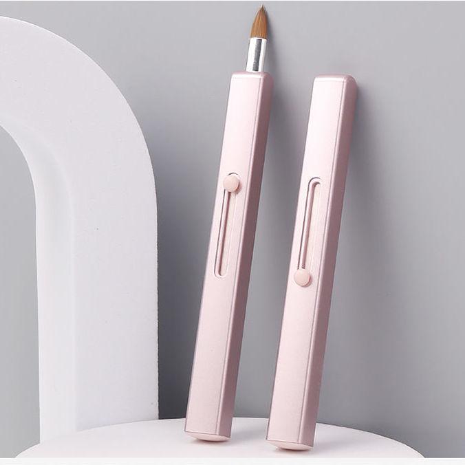 Retractable Lip Brush Dual-Head Portable with Cap Beginner Lip Liner Pen Lipstick Applicator Makeup Tool Cosmetic Brush Single head pink【Telesc gray Bellachic