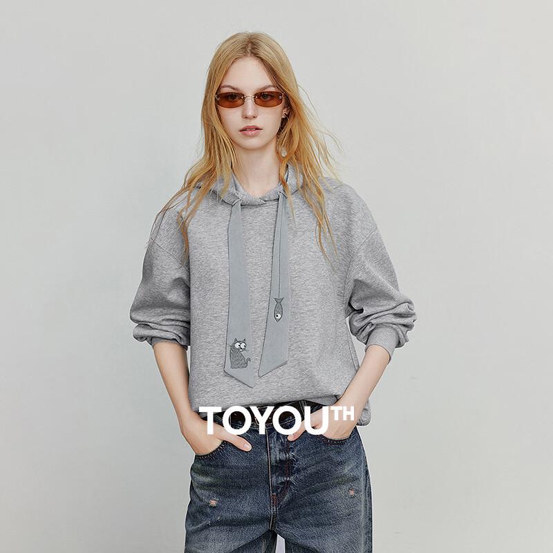Женская флисовая толстовка с капюшоном и вышивкой кошки Chuyu M хизер серый JDST online