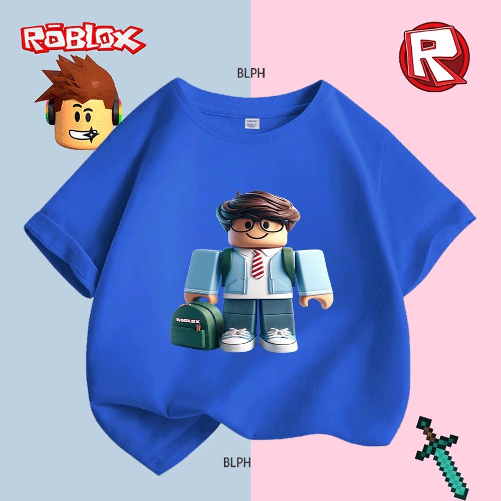 Милая футболка с принтом персонажа Roblox для детей, модная повседневная футболка с коротким рукавом для мальчиков и девочек 110 blue Huiteng