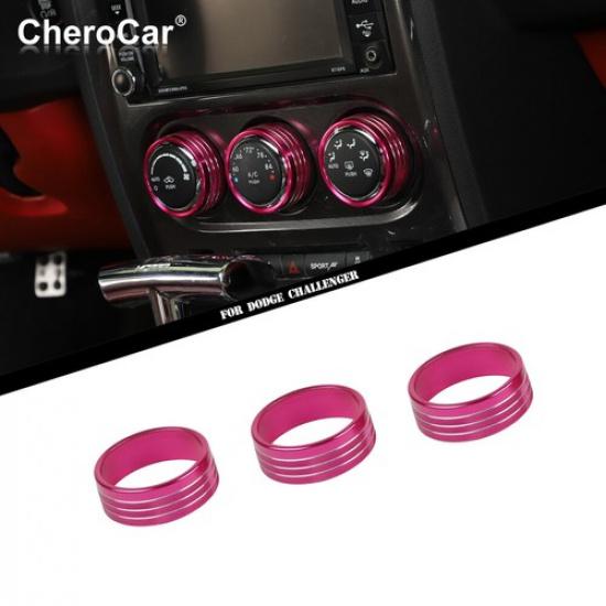 3x Air Conditioner Switch Knob Decor Trim Cover For Dodge Challenger 09-14 Pink black jjhvz