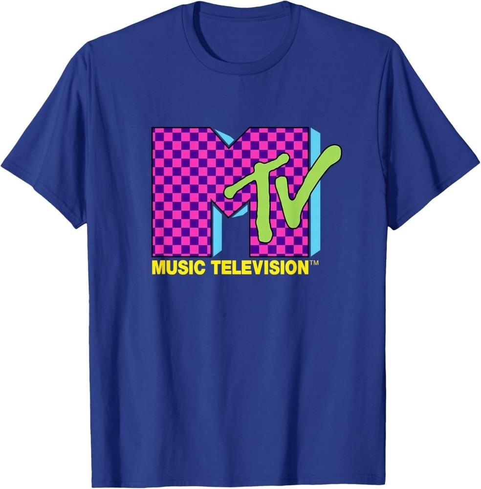 Футболка с логотипом MTV Music Television в стиле ретро 80-х, неоново-розовая клетка XL purple Timeless-Tees