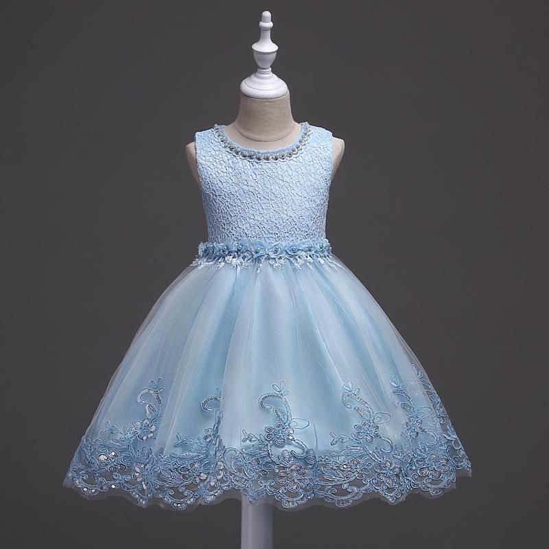 Кружевное платье принцессы для девочек для свадеб и выступлений - Пачка, вечернее платье и наряд для девочки-цветочницы 100 cm светло-синий the BAY