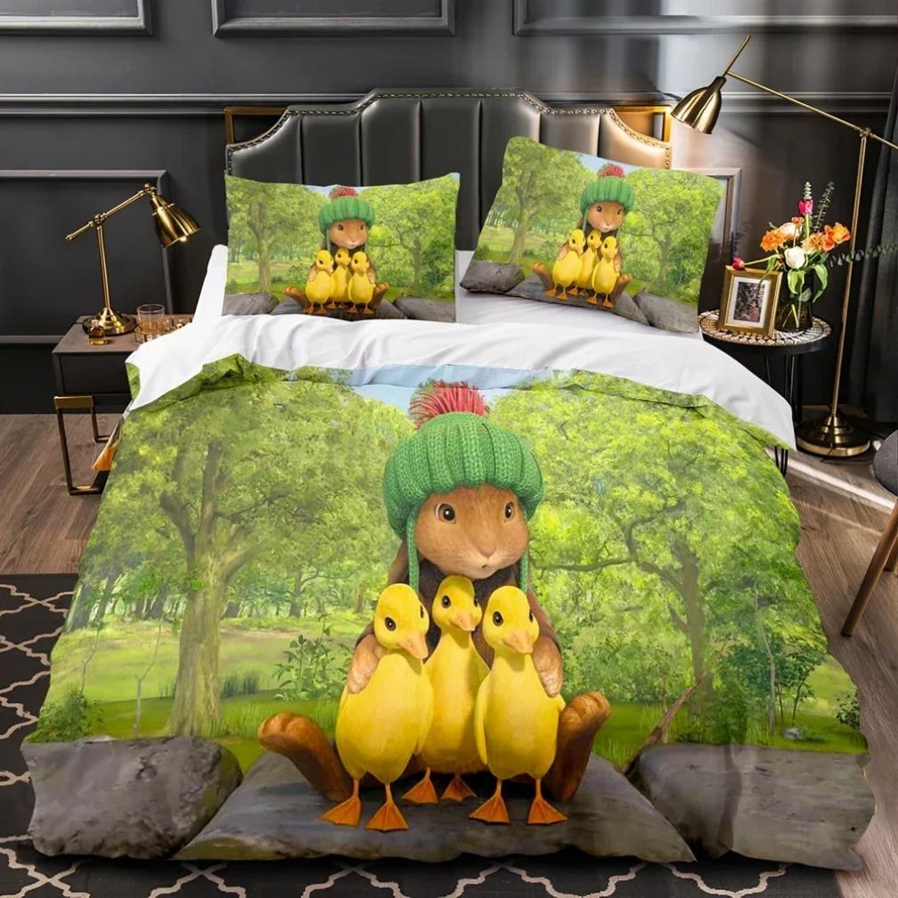 Peter The Rabbit World Bedding Collections3D Printing Cartoon Rabbit Duvet Cover Pillow Cases Queen King Size Quilt Cover Gift 135x200-2pcs white ASA2