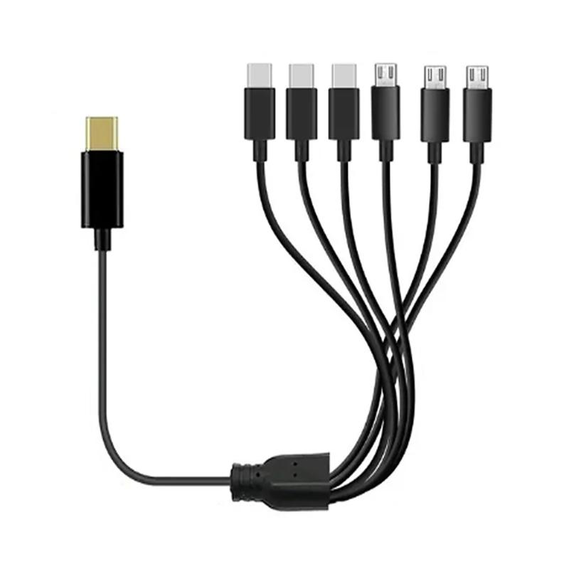 Кабель для зарядки Type-C на 3 Micro USB+3 Type C 1 к 6 Зарядный шнур Универсальный кабель USB C Только для зарядки 1 black Cheese Bread Ball
