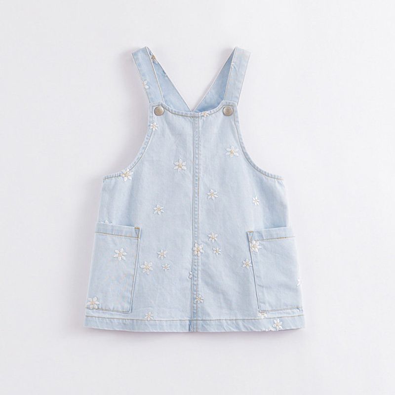 Mark Jenny Girls  Large Pocket Cotton Denim Suspender Skirt Children s Dress Summer Style 230139 Blue 110 gray TAOMall