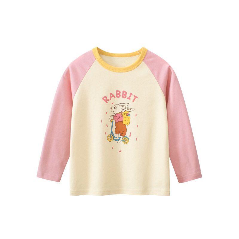27home Children s Clothing Spring and Autumn Babies  Long Sleeve T-shirt Girl Bunny Bottoming Shirt Baby Girl Pure Cotton Clothes Thin Ht3059 Rice Apricot/Pink 100 white TAOMall