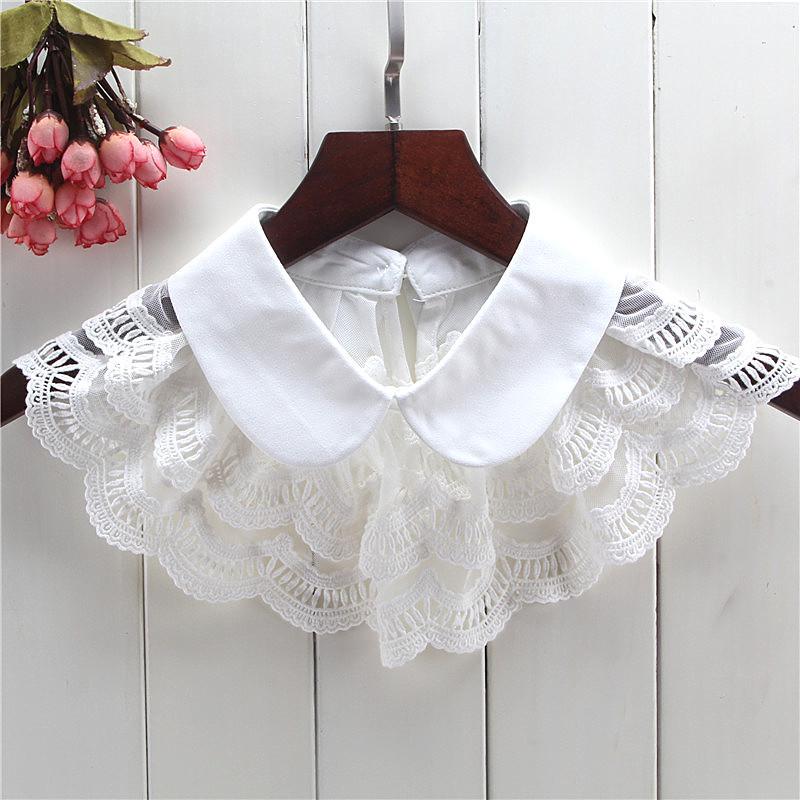 Perfect Match New Women Fake Collar Double Layer Ruffles False Collar Detachable Shirt Collar Lapel Blouse Top Women Clothes Accessories white